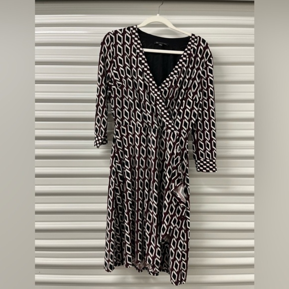 INC International Concepts Black and White Wrap Dress with V-Neck